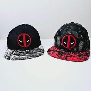 2 Marvel Comics Deadpool Logo Mens Black Hat Cap Comic Print Visor Snapback